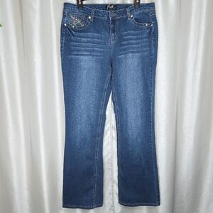 Earl Jeans Women's Bootcut Stretch Pocket Jeans Mid-Rise Bling Rhrinestones 12